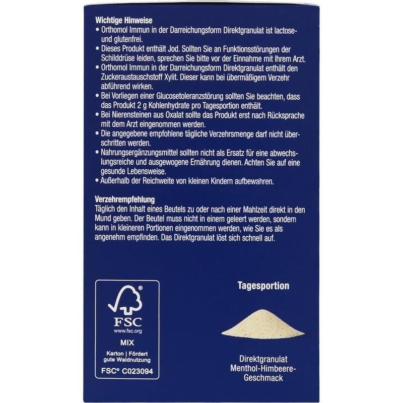 ORTHOMOL Immun Direktgranulat Himbeer/Menthol